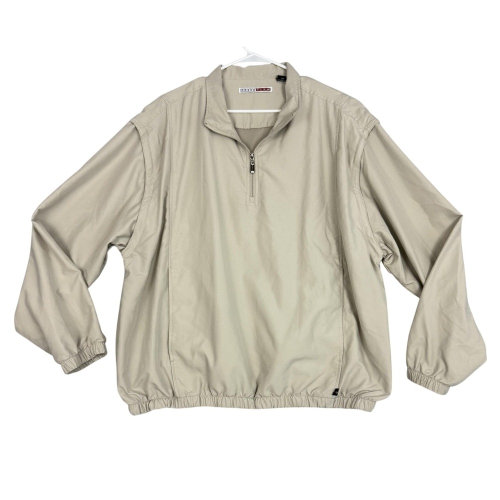 Grand Slam Windbreaker Mens Extra Large Beige Quarter Zip Removable Sleeves Golf